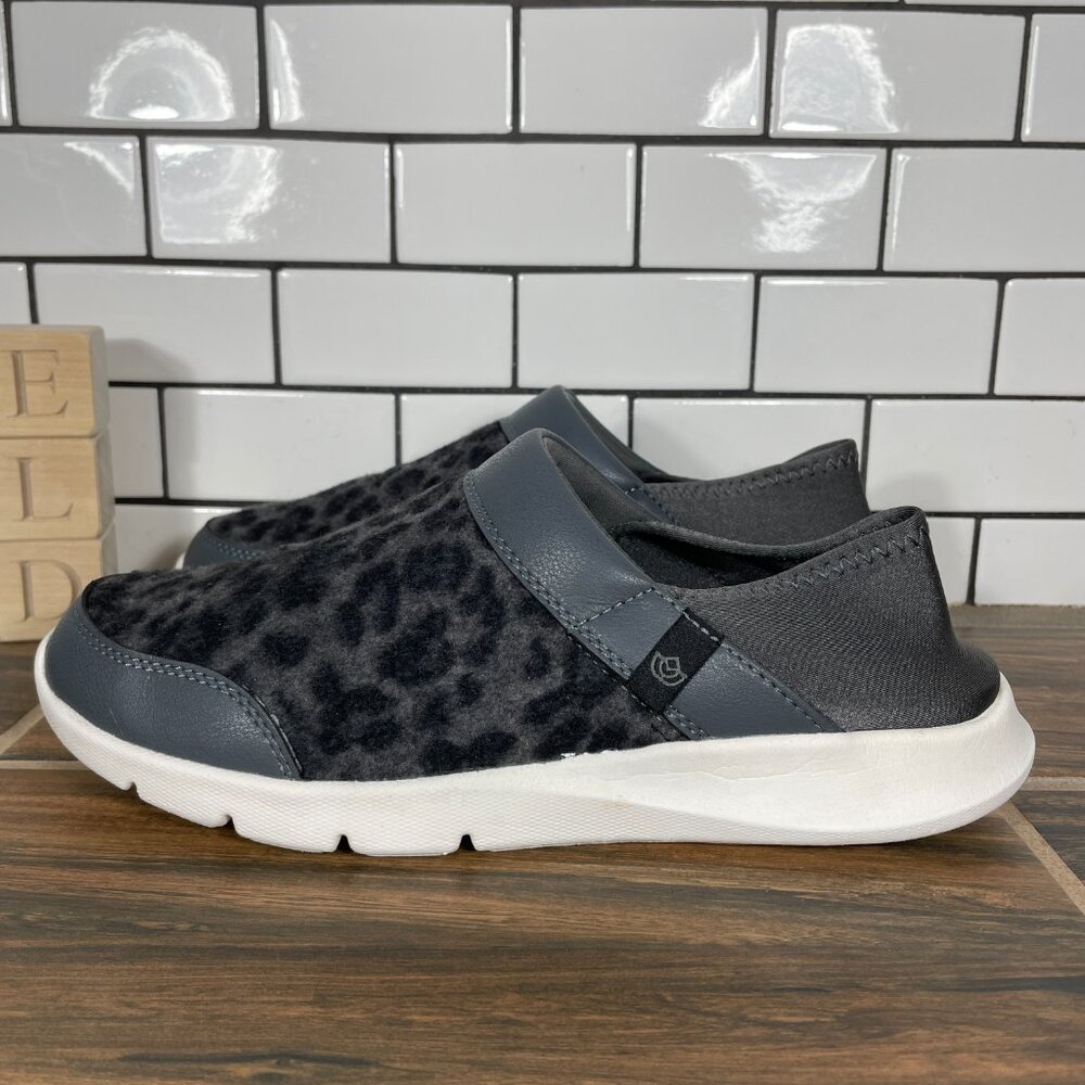 Spenco Cabriolet Womens Size 9.5 Shoes Gray Black Leopard Print Slip On Sneakers